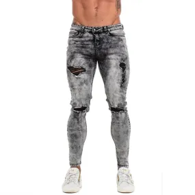 White Grey Denim Ripped Stretchy Style Men Skinny Jeans