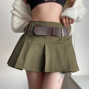 Wjczt Indie Aesthetics Low Waist Pleated Skirts 90s Fashion Cute A-line Brown Skirt Y2K Vintage Streetwear Micro Bottoms