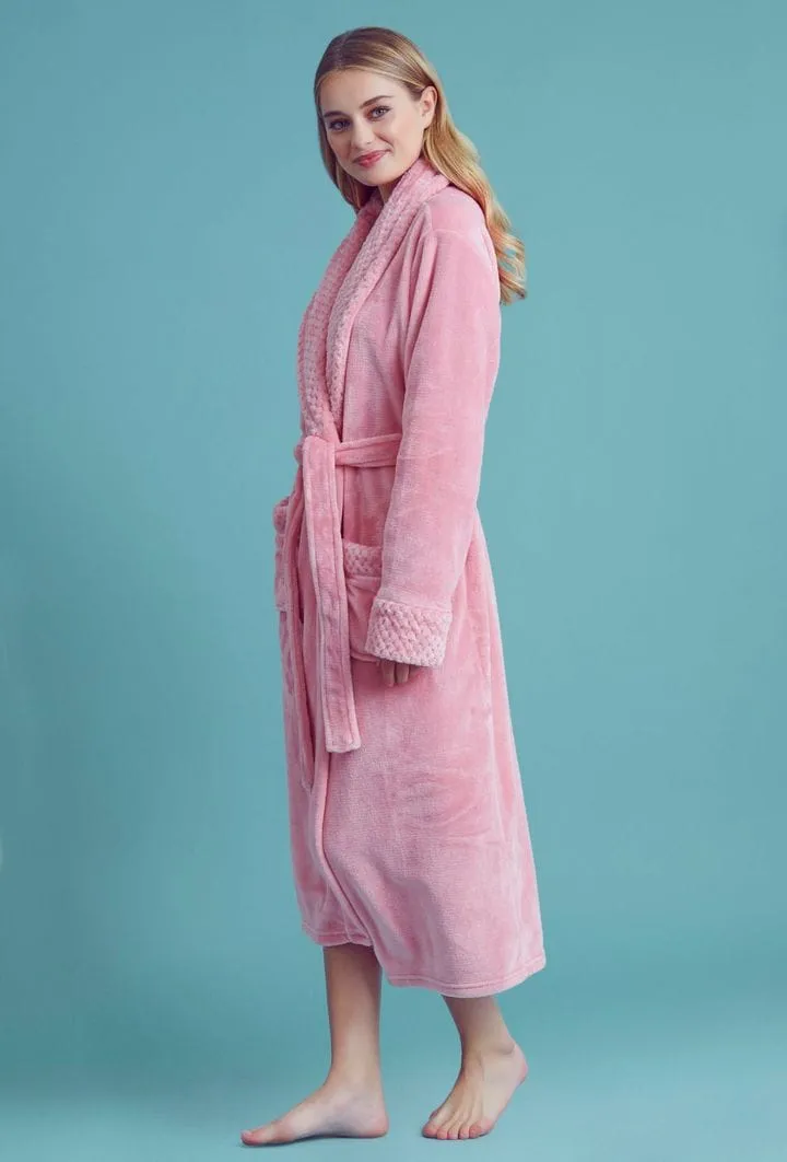 Women Plush Shawl Collar Robe, Luxury & Comfort, Lightweight & Soft, (Pink)