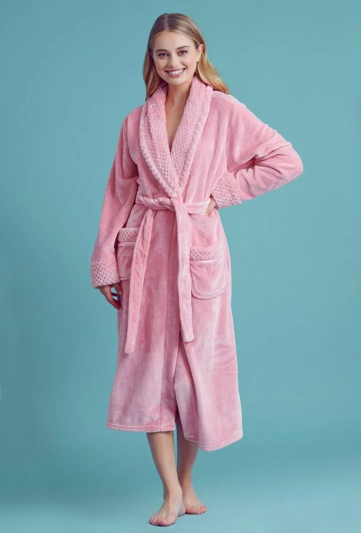 Women Plush Shawl Collar Robe, Luxury & Comfort, Lightweight & Soft, (Pink)