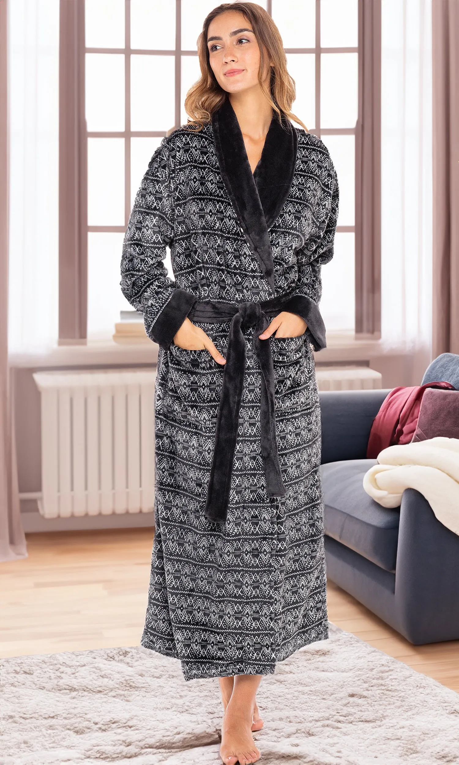 Women's Classic Winter Robe, Plush Fleece Bathrobe