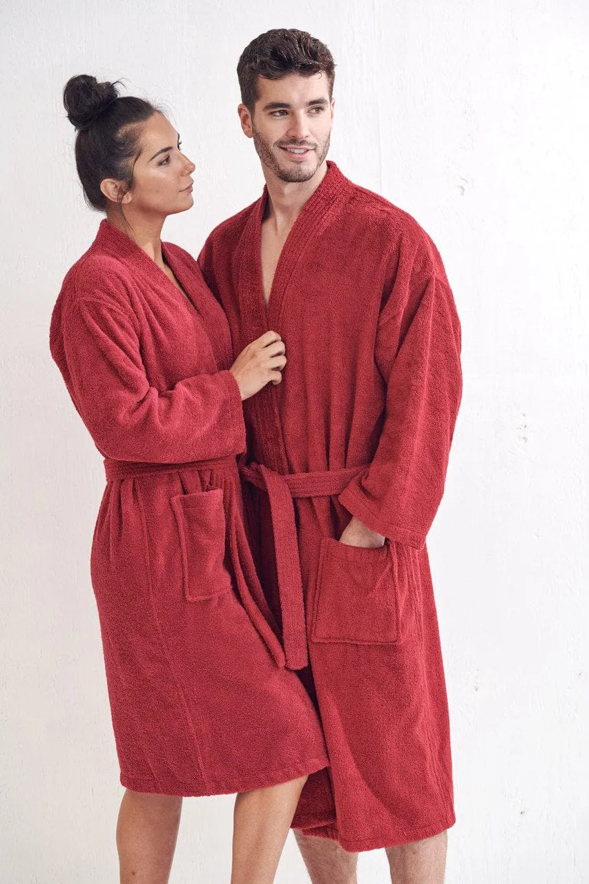 Women's Terry Cloth Cotton Turkish Bathrobe, Kimono Style, Comfort Soft & Fast Dry, (Burgundy)