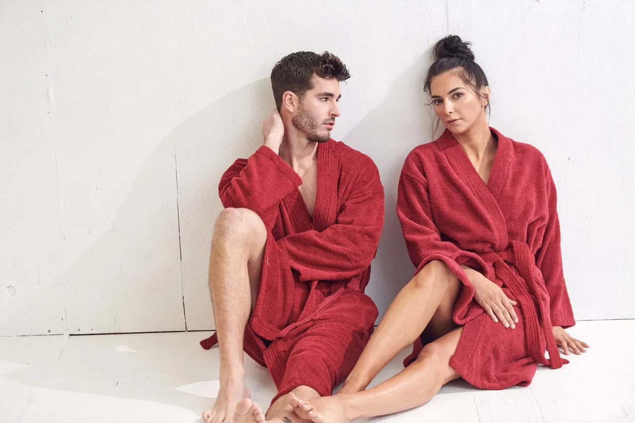 Women's Terry Cloth Cotton Turkish Bathrobe, Kimono Style, Comfort Soft & Fast Dry, (Burgundy)