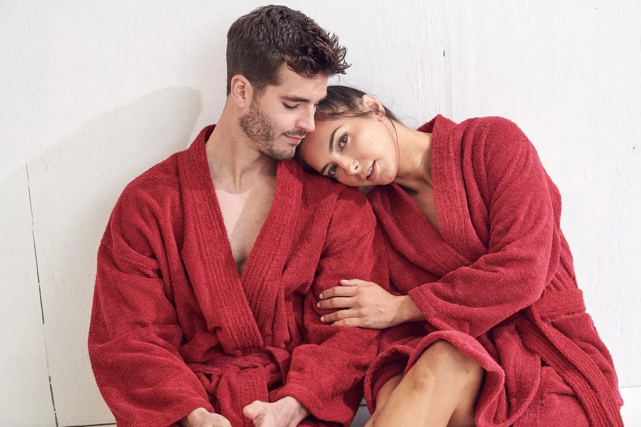 Women's Terry Cloth Cotton Turkish Bathrobe, Kimono Style, Comfort Soft & Fast Dry, (Burgundy)