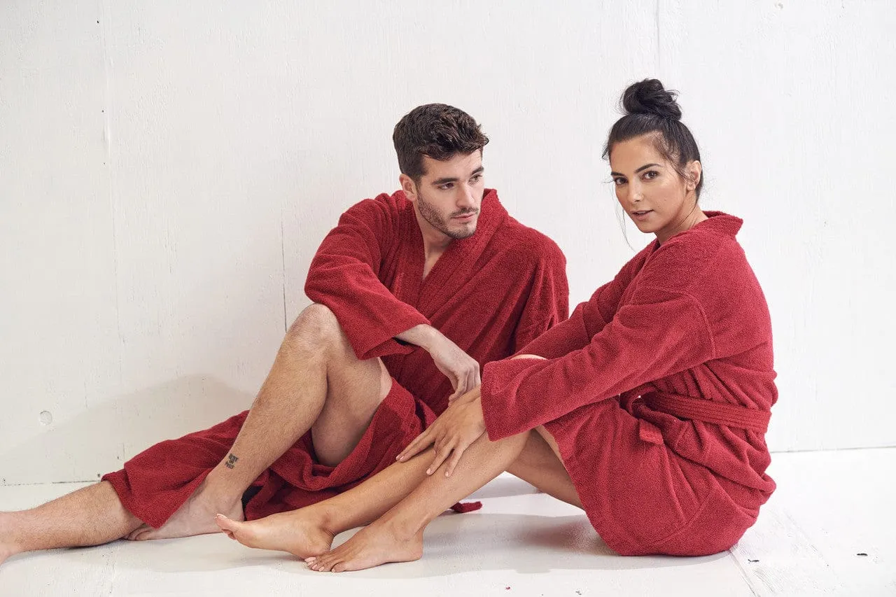 Women's Terry Cloth Cotton Turkish Bathrobe, Kimono Style, Comfort Soft & Fast Dry, (Burgundy)