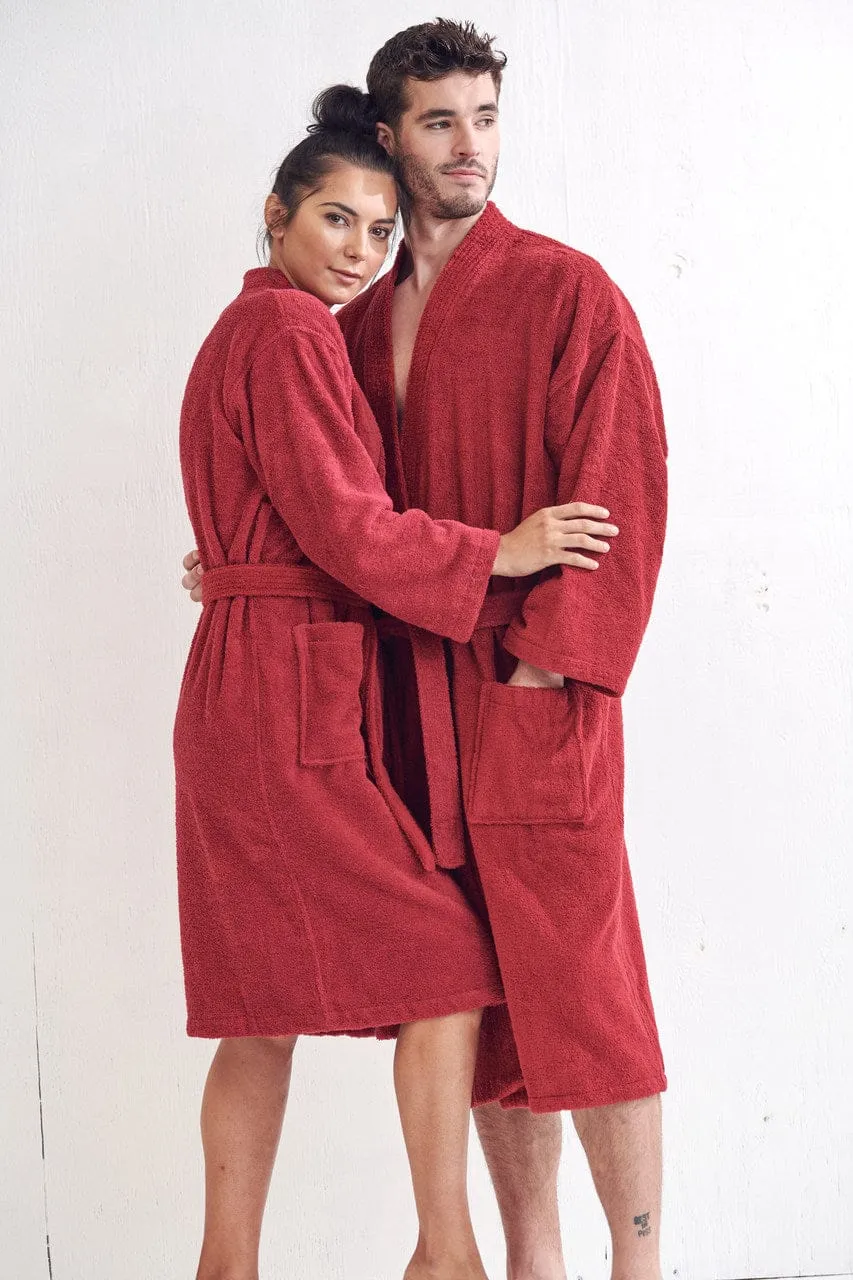 Women's Terry Cloth Cotton Turkish Bathrobe, Kimono Style, Comfort Soft & Fast Dry, (Burgundy)